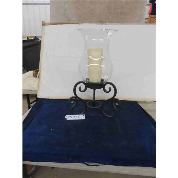 Decorative 18" tall 2pc Glass & Metal Candle Holder