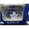Image 3 : Toronto Maple Leafs Metal Ice Bucket Set with Metal Bucket, (4) 16 oz Pub Glasses,