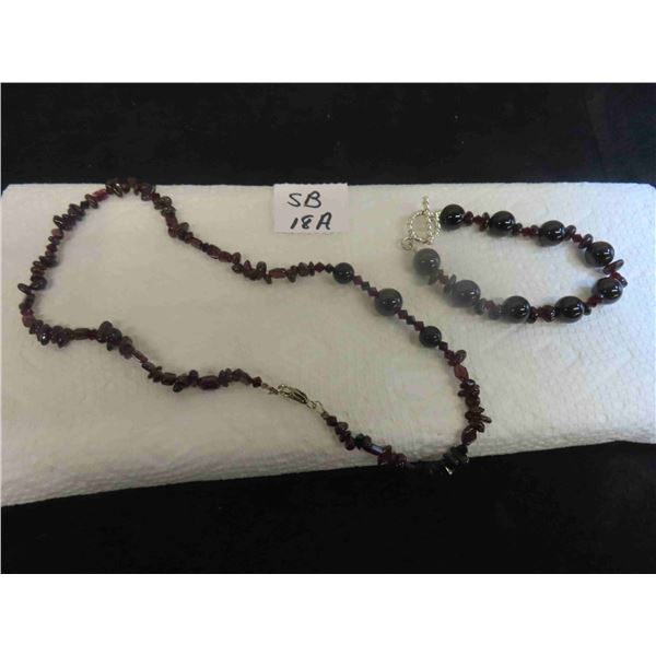 Sterling Silver & Garnet Necklace with Matching Bracelet