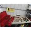 Image 1 : Metal Tool Box with Tray 9" x 9" x 26" and tools; Nail Puller, Allen Keys, Screwdrivers,