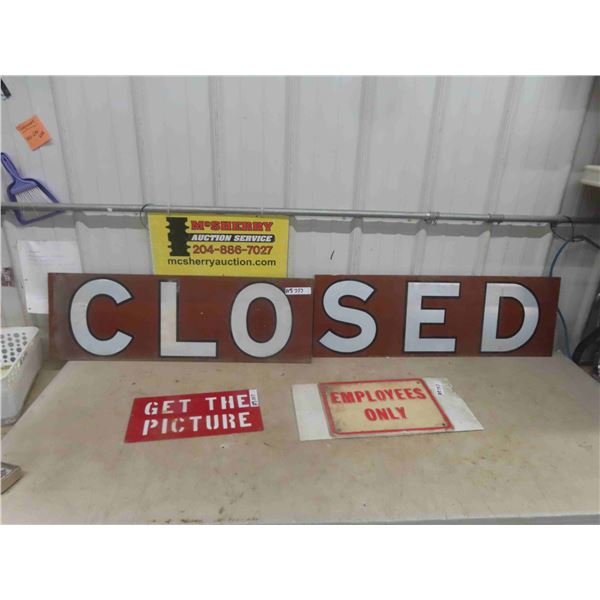 Metal Closed 2pc Sign 12" x 72", Metal Set The Picture Sign 8" x 14.5", Plastic 