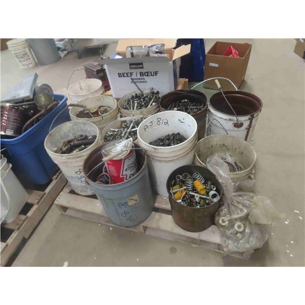 Heavy Pallet of ; Bolts, Nuts, Washers, Loader Pins, Springs - Mixture of Small + 