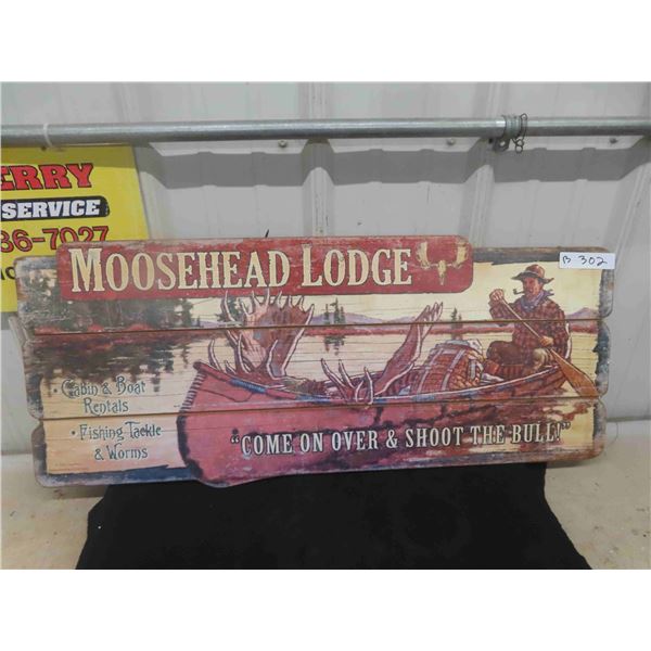 Wooden Cabin Sign Moosehead Lodge 14" x 34"