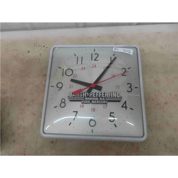 Clock with Advertising Barth - Peffer, Ford -Mercury 12" x 12" 