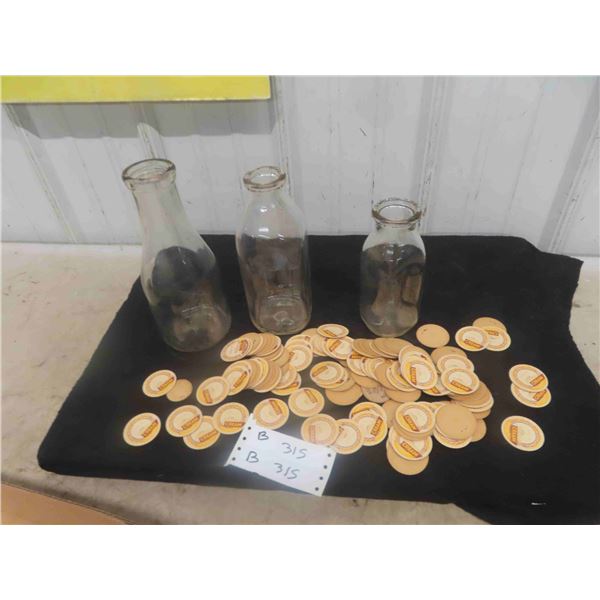 3 Milk Bottles , Quantity of Caps