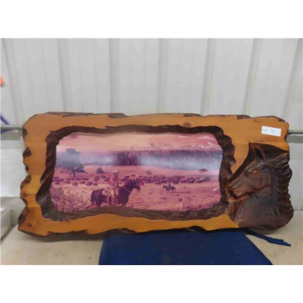 24  x 54  Wood Carved Western Scene Picture