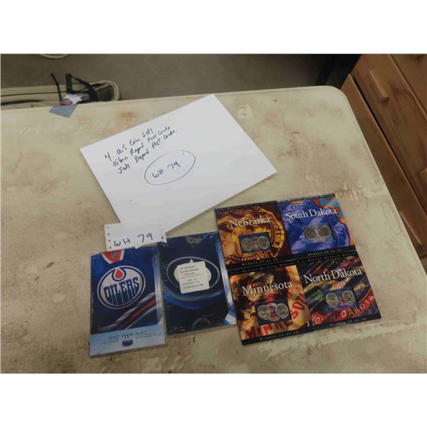 4 US State Coin Sets & Jets + Oilers Prepaid Stamp Postcards