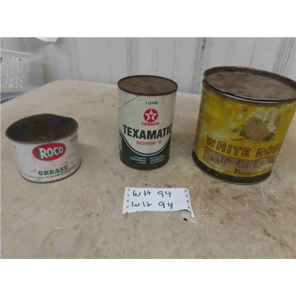 White Rose Cream tin 5 lb, ROCO Grease 1lb, Texaco Quart A/T