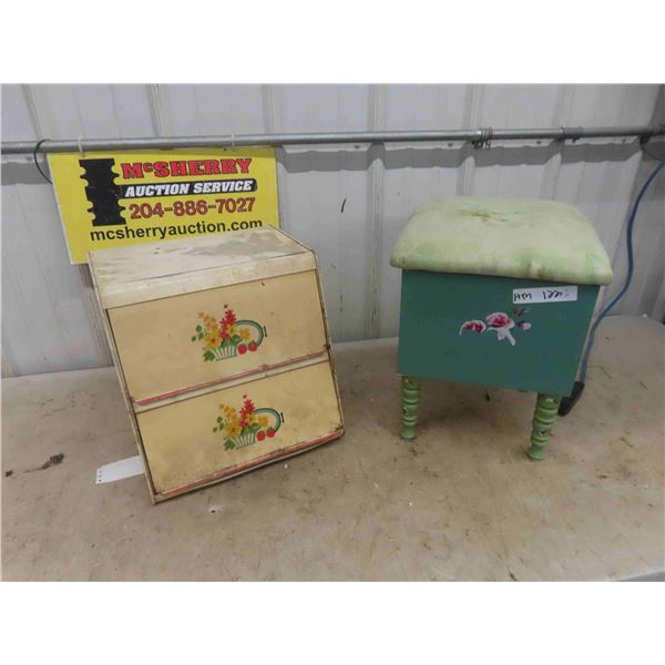 Retro Metal Bread Box, Painted Stool with Storage