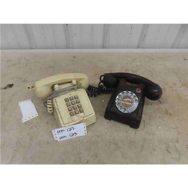 2 Desk Phones - 1 Old Rotary- Bakelite