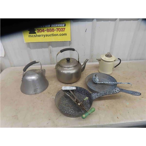 Aluminum + Graniteware Kettle, Pans, Mixer, plus more