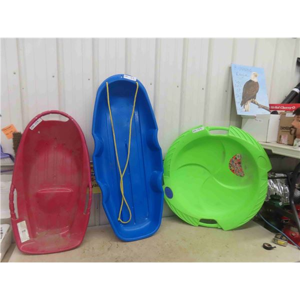 3 Children's Sleighs ; 1 Turbo Saucer - 3 total