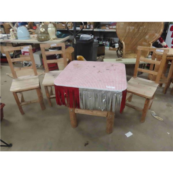 Rustic Cabin Wooden Table + 3 Chairs 29" x 30"x 30"