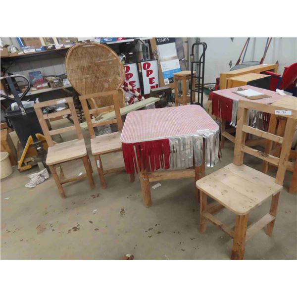 Rustic Cabin Wooden Table + 3 Chairs 29" x 30"x 30"