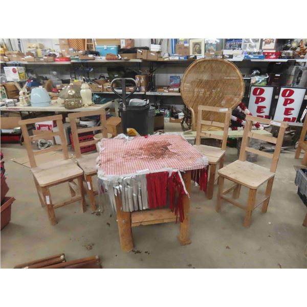 Rustic Cabin Wooden Table + 4 Chairs 29" x 30"x 30"