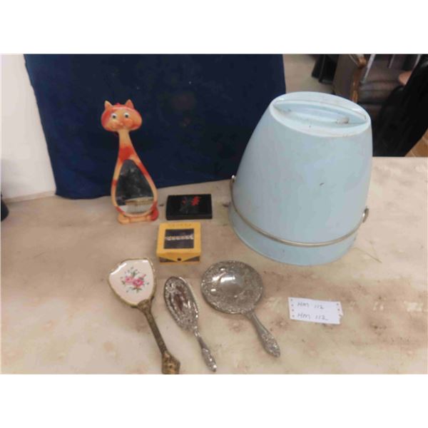 Portable Hair Dryer, Vanity Mirror, Silver Plated Brush + Mirror