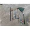 Image 1 : Yard Tools; Fan Rake, Cultivator, Axe, Pry Bar, plus more