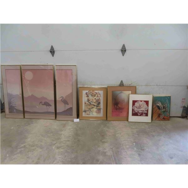7 Gold Colored Framed Pictures - Largest 24" x 40"