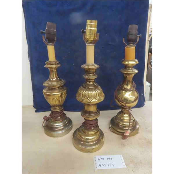 3 Brass Table Lamps 18" tall - No Shades