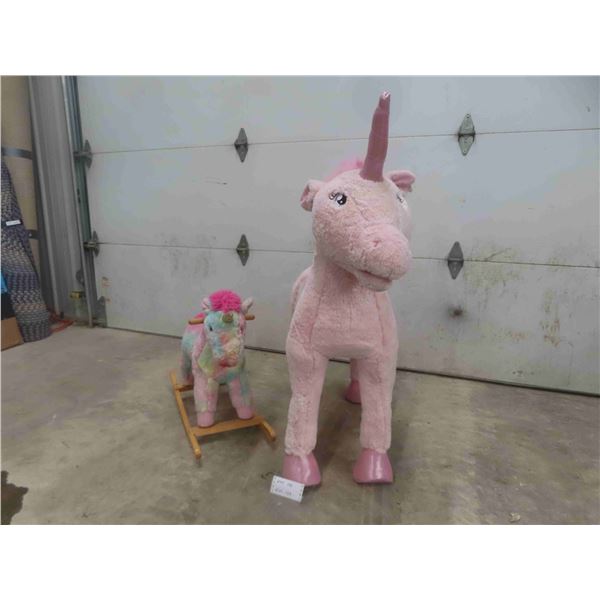 Giant Pink Unicorn 39" x 46" & 1 Rocking Unicorn 12" x 24" x 28"