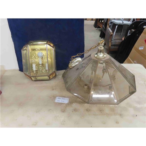 2 Gold Colored Light Fixtures ; 10" X 14" Wall Mount, 22" x 22" Ceiling Mount