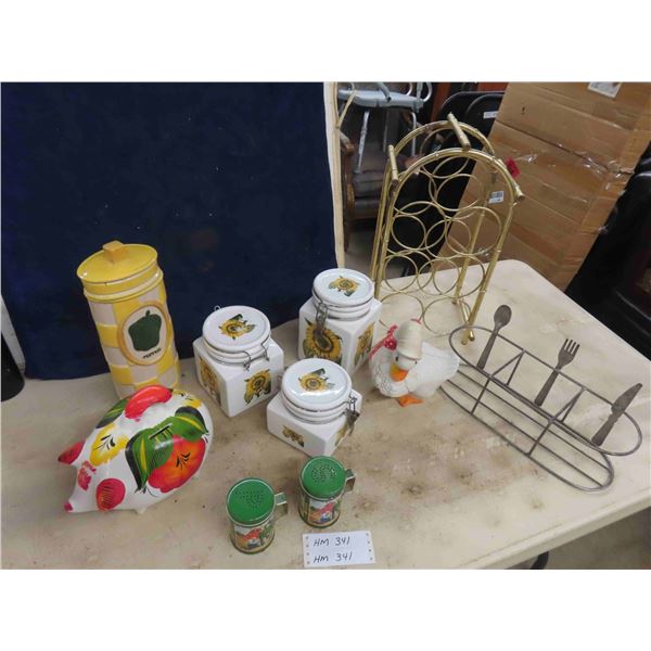 Kitchen Sunflower 3 pc Canister Set, Metal John Deere Salt + Pepper Shakers, 