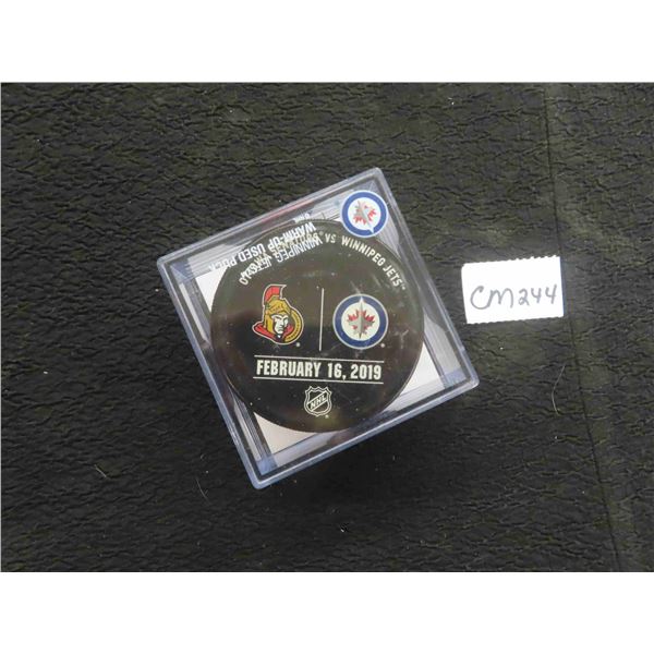 Winnipeg Jets vs Ottawa Senators Official Warm Up Used Puck
