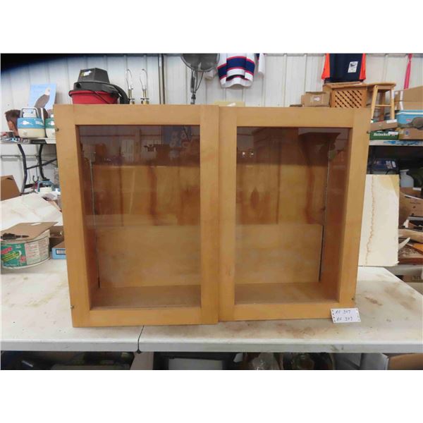 Double Door Wooden Display Cabinet with Glass + 2 Shelves