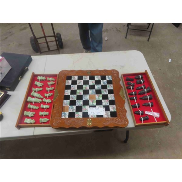 Oriental Design Fancy Folding Chess with Most Pieces - Extended 19" x 19"