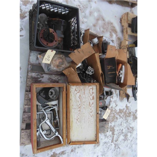 Pallet Lot of Motorcycle Engine Parts ; heads, Gauges  - 1 box marked Harley Davidson 