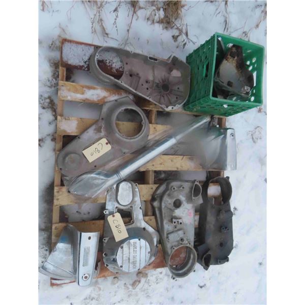Pallet Lot of Mics. Motorcycle Crankcase? - some Parts Labelled Harley Davidson 