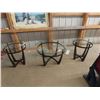 Image 1 : 3pc Table Set Glass with Metal Base ; Coffee Table 21" x 35" & 2 Stands 23" x 25"