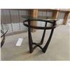 Image 4 : 3pc Table Set Glass with Metal Base ; Coffee Table 21" x 35" & 2 Stands 23" x 25"