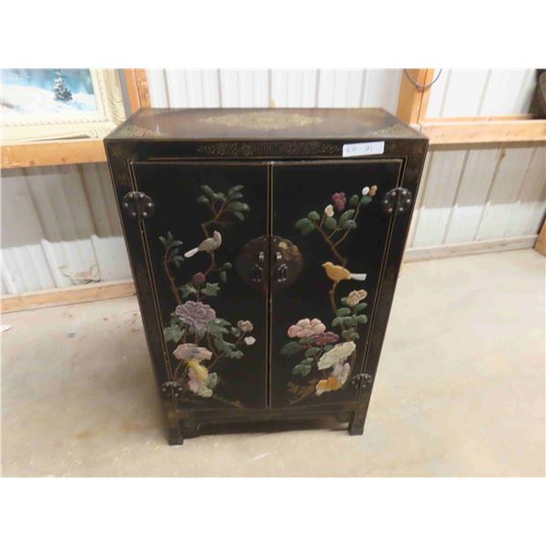 2 Door Cabinet with Oriental Mother of Pearl Style Décor 14" x 27" x 41"