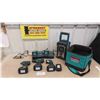 Image 1 : Makita Cordless 18V Items; Drill, Impact, Flashlight, 2 Chargers, 4 Batteries, Radio, 