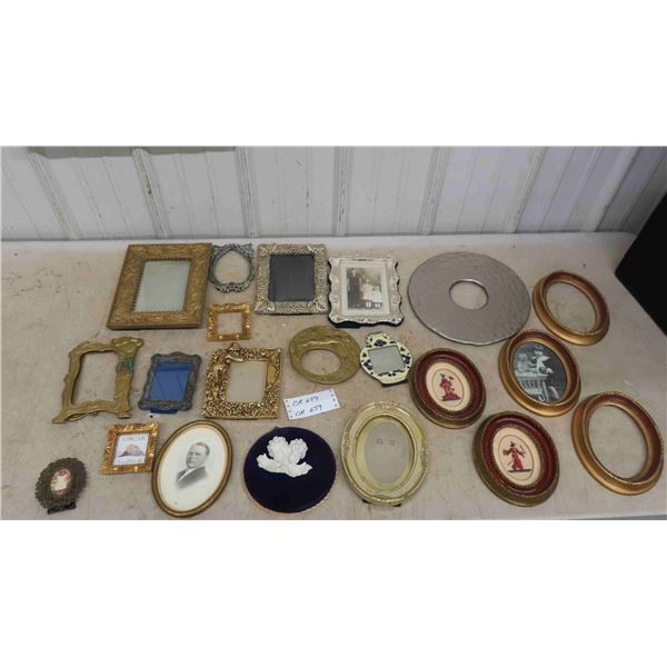 2 Small Petit Point Pictures & 18 Various Picture Frames