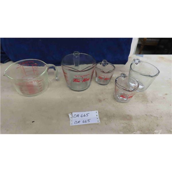 5 Glass Measuring Cups - Pyrex + Fire King ; 1 - 4 Cups