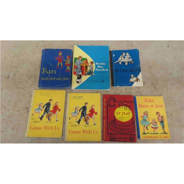 7 Early Readers Including Dick + Janes ; We Come We Go, fun with Dick + Jane, 
