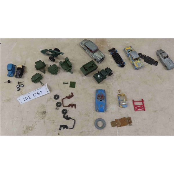 Box of Dinky, Corgi Cars + Parts for Restoration