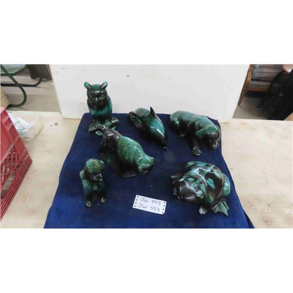 6 Blue Mountain Pottery  ; Owl, Dolphin, Bison, plus more