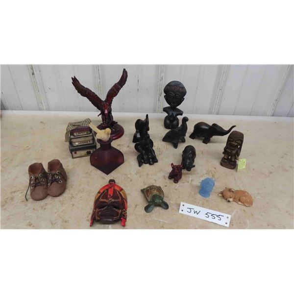 Knick Knacks ; Wooden Eagle, Elephants, plus more