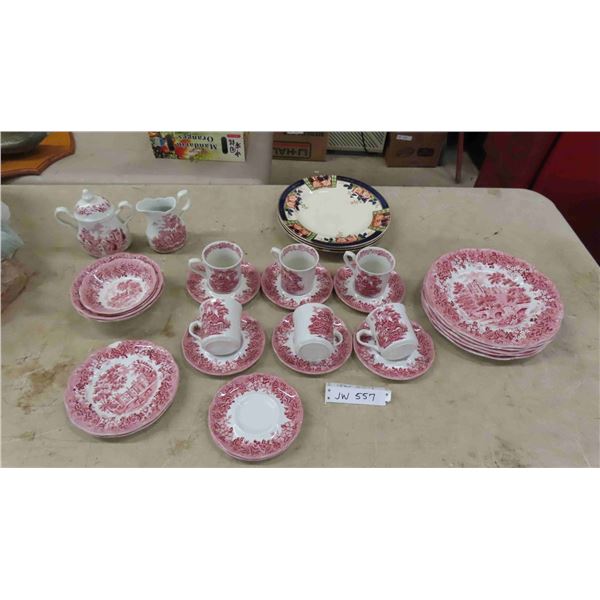 28 pcs English Ironstone Dishware + 3 pcs Windsor Derby Bone China Plates
