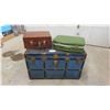 Image 1 : Trunk 22" x 24" x 39", Suitcase + Wooden Chest 8" x 12" x 18" , Clasp Broken