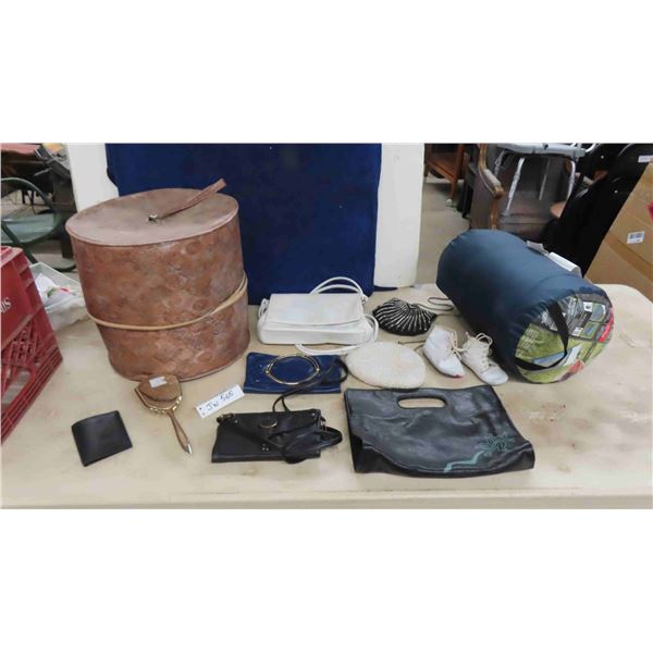 Vintage Purses, Hair Brush, Baby Shoes, Sleeping Bag, Hat Box