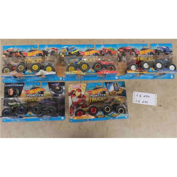 5 New Hot Wheels Monster Trucks ; Iron Man, Thanos, Buzz Lightyear, Zurg, plus more