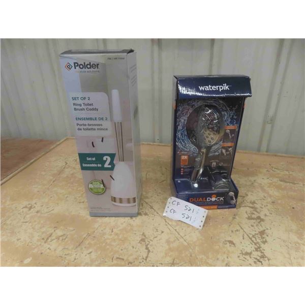 New Water Pik Multi Shower Head + New Polder Toilet Brush 