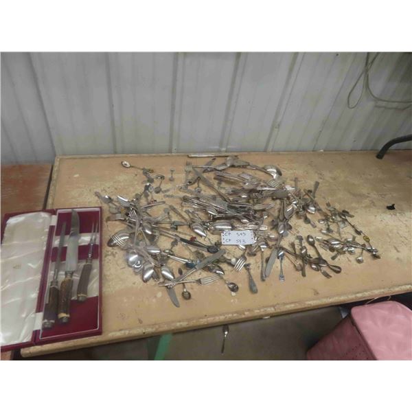 Birks Carving Set + Quantity of Flatware + Collectors Spoons