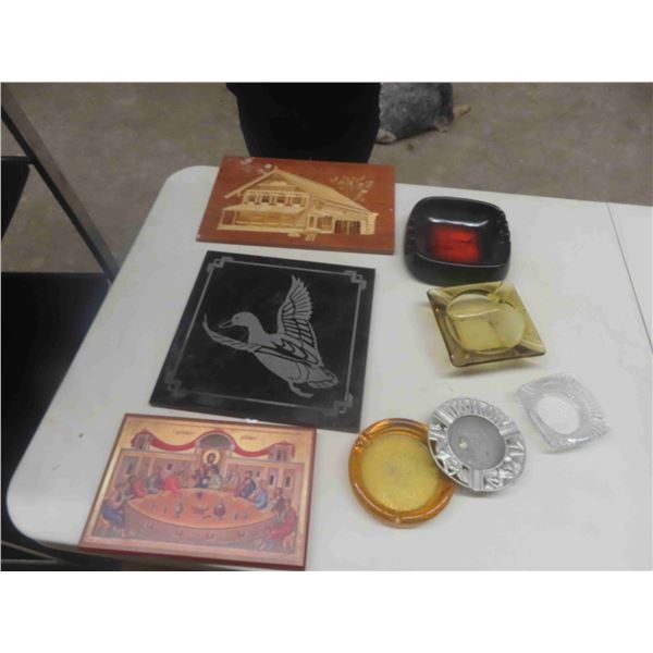 Wooden Picture, Display, Tile Duck Display, 5 Ashtrays