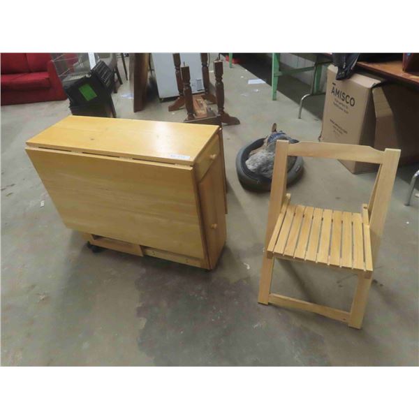 Space Saver Drop Leaf Table + 4 Folding Chairs That Nest Away!  - Extended 