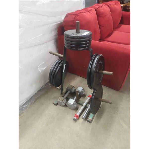 Steel Weights ; (6) 25lb + (5) 10lb & (2) 20lb Steel Dumbbell & (2) Dumbbell Bars & 